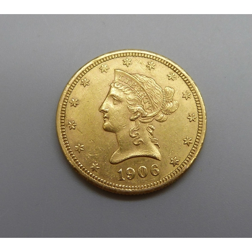 1116 - A US 1906 ten dollar gold coin