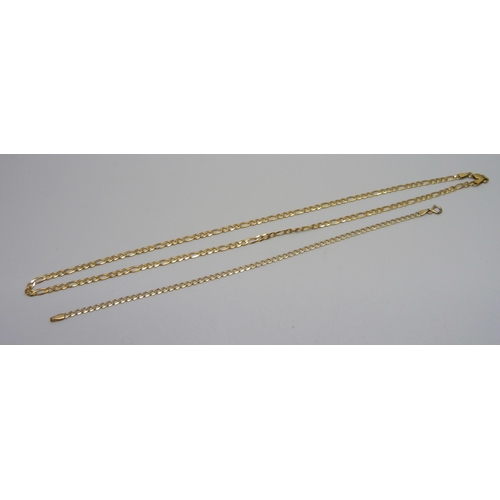 1121 - A 9ct gold curb chain bracelet, 1.3g, and a 9ct gold figaro link chain, 4.1g