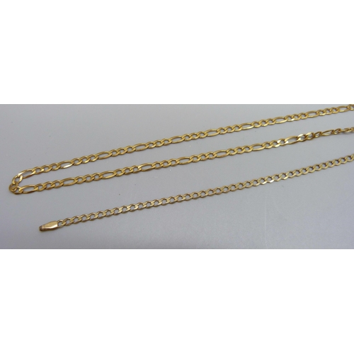 1121 - A 9ct gold curb chain bracelet, 1.3g, and a 9ct gold figaro link chain, 4.1g