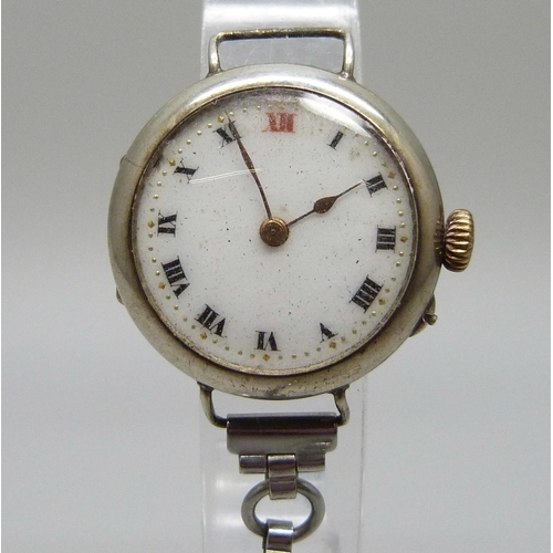 1122 - A silver cased wristwatch, GS, London import mark, 1917