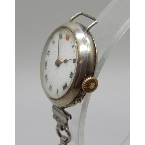 1122 - A silver cased wristwatch, GS, London import mark, 1917