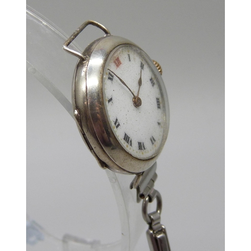 1122 - A silver cased wristwatch, GS, London import mark, 1917