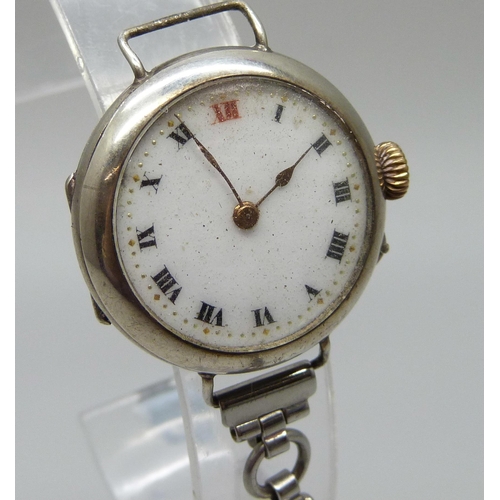 1122 - A silver cased wristwatch, GS, London import mark, 1917