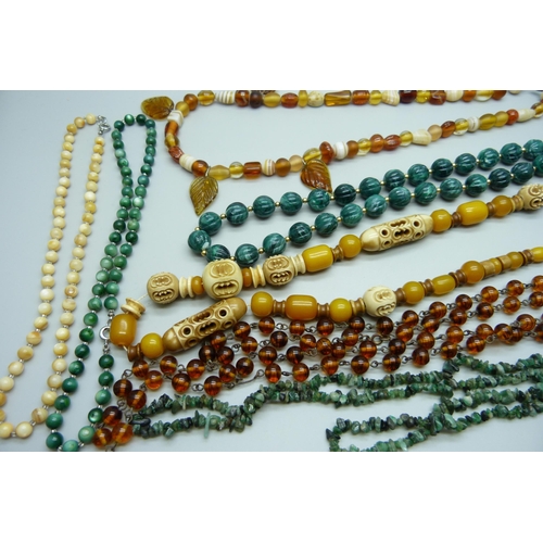 1130 - Vintage necklaces including glass and hardstone