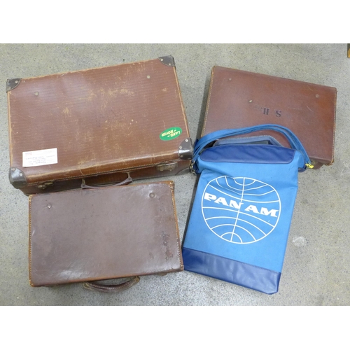 1161 - A Pan Am flight bag and three suitcases **PLEASE NOTE THIS LOT IS NOT ELIGIBLE FOR IN-HOUSE POSTING ... 