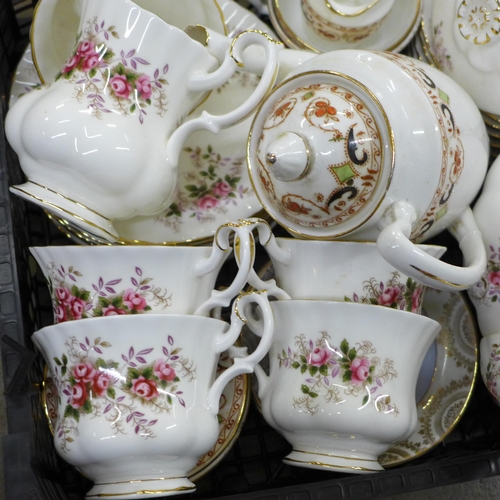 1174 - A Royal Albert Lavender Rose tea set, tea pot a/f large crack, a mid 20th century coffee set, other ... 