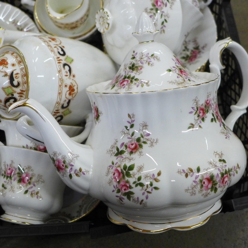 1174 - A Royal Albert Lavender Rose tea set, tea pot a/f large crack, a mid 20th century coffee set, other ... 