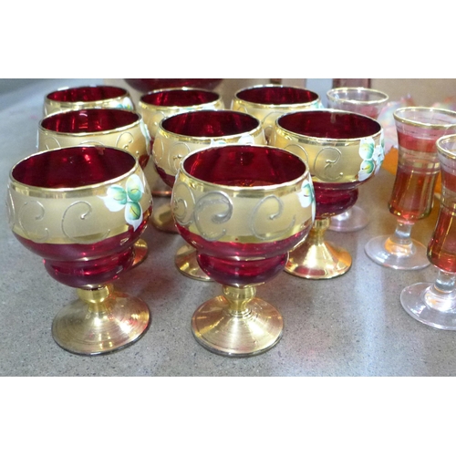 1186 - Carnival glass and ruby glass with gilt detail **PLEASE NOTE THIS LOT IS NOT ELIGIBLE FOR IN-HOUSE P... 