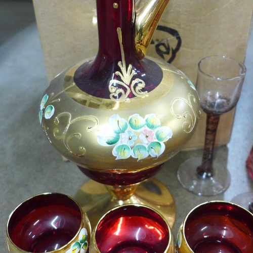 1186 - Carnival glass and ruby glass with gilt detail **PLEASE NOTE THIS LOT IS NOT ELIGIBLE FOR IN-HOUSE P... 