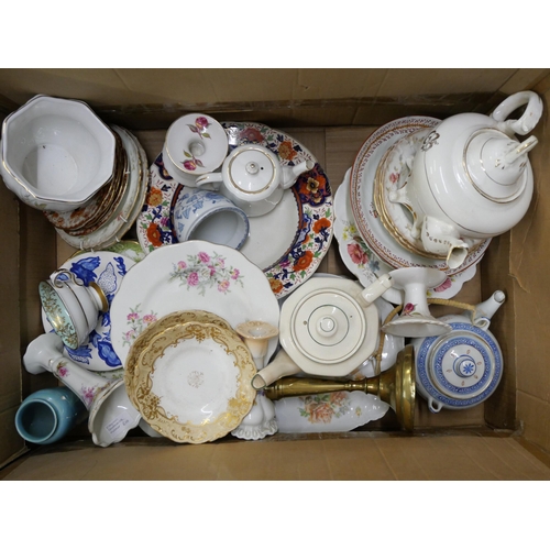 1188 - A collection of ceramics, a brass candlestick, teapots, etc. **PLEASE NOTE THIS LOT IS NOT ELIGIBLE ... 