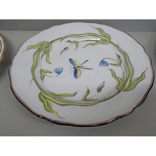 601 - A pair of hand painted cabinet plates and a French plate, French plate rim a/f, 22.5cm