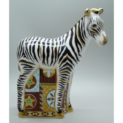 605 - A Royal Crown Derby paperweight, Baby Zebra, with gold stopper and box