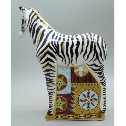 605 - A Royal Crown Derby paperweight, Baby Zebra, with gold stopper and box