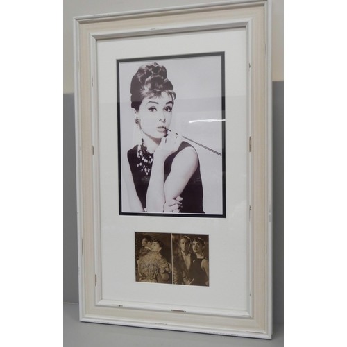 609 - Audrey Hepburn, signed mounted and framed display, no CoA