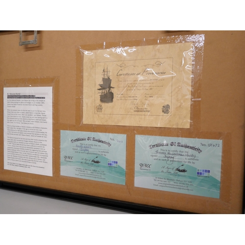 610 - Lord Nelson, Battle of Trafalgar, display with correspondence from Nelson to Hardy, also two small p... 