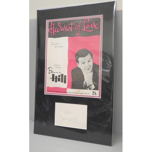 611 - Benny Hill, signed display, no CoA