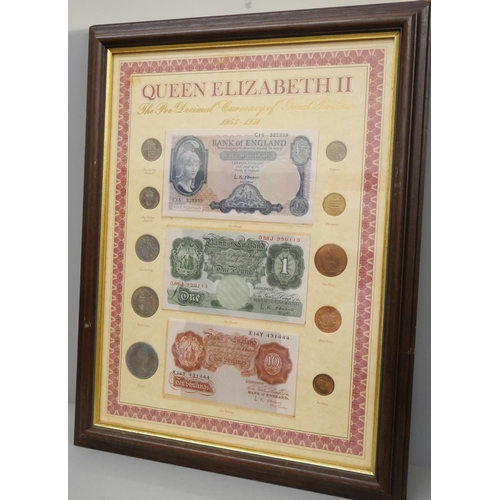 616 - Queen Elizabeth II, The Pre-Decimal Currency of Great Britain 1953-1971, framed and mounted