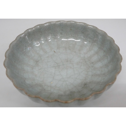 622 - A Celadon wavy edge bowl, 15.5cm