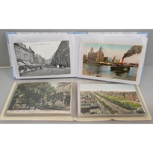 634 - Postcards; two albums of postcards of Liverpool and Southport, 56 cards