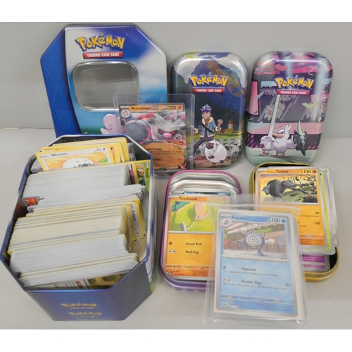 649 - Over 500 Pokémon cards with tins including Holos and Black Star rares