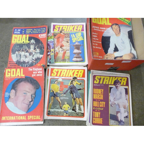 723 - A box containing a quantity of 1970s Striker, Goal and Match Weekly magazines