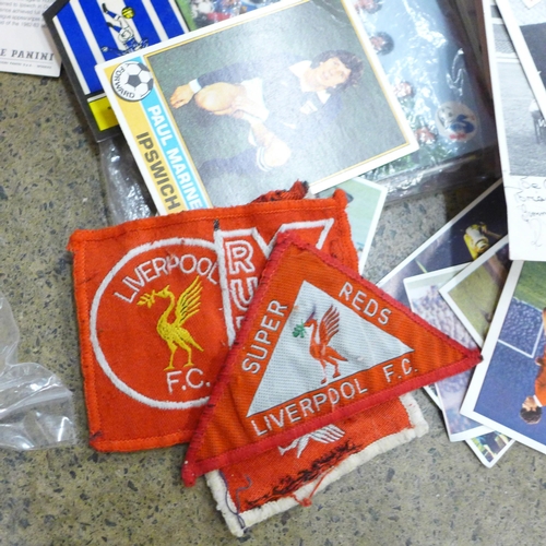 737 - Football memorabilia; pennants, a signed miniature football, programmes, etc.