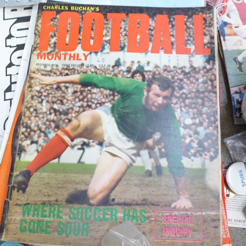 737 - Football memorabilia; pennants, a signed miniature football, programmes, etc.