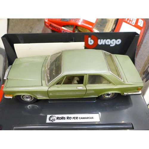 756 - Six Bburago die-cast models and some motorcycles