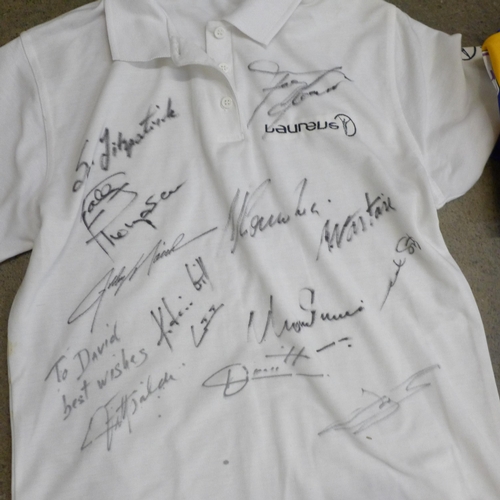 776 - Eight sports shirts, Cricket, Rugby Union and League and a sports award night signed polo shirt