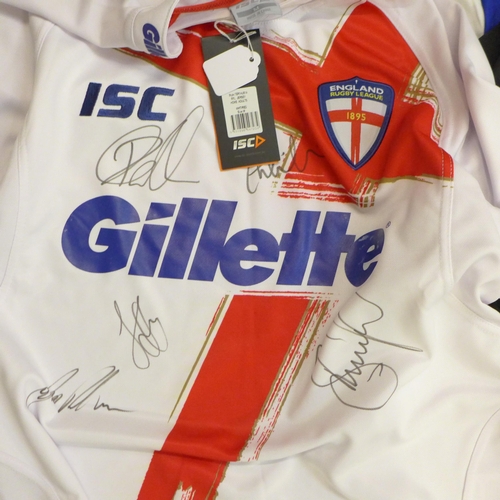 776 - Eight sports shirts, Cricket, Rugby Union and League and a sports award night signed polo shirt