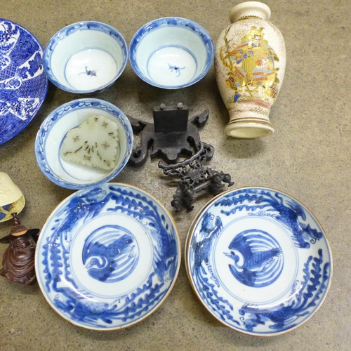 783 - A collection of Oriental ceramics and other items including transfer printed and hand painted blue a... 