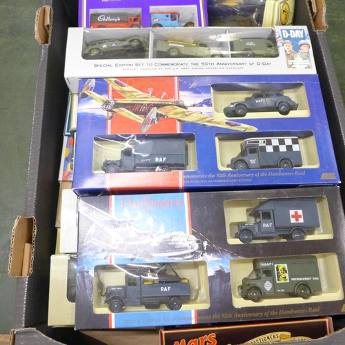 803 - A collection of Corgi, Matchbox and Lledo vehicles including anniversary sets for D-Day, Dambusters ... 