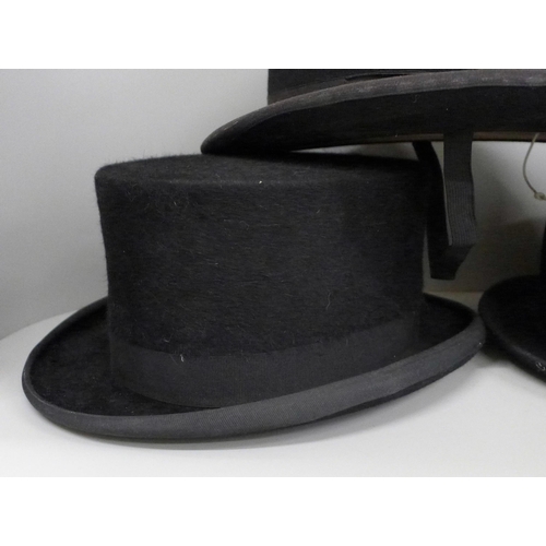 808 - Three bowler hats and two Deadman short top hats