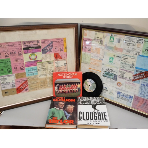 828 - Nottingham Forest; a collection of ticket stubs in two frames, two books, With Clough by Taylor and ... 