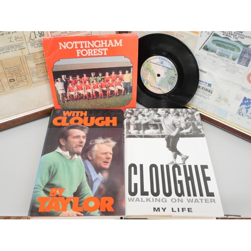 828 - Nottingham Forest; a collection of ticket stubs in two frames, two books, With Clough by Taylor and ... 