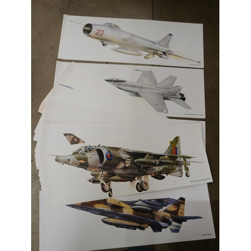 836 - A folder containing a quantity of 55 large military aircraft prints