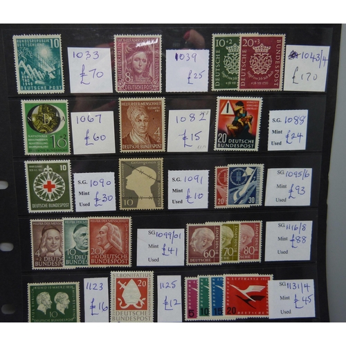 846 - Stamps; stocksheet of German post-war mint stamps, (with a catalogue value of over £800)