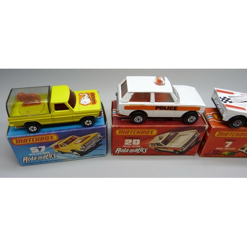 847 - Seven Matchbox 75 die-cast vehicles;  No39 Rola-Matics Clipper, No30 Swamp Rat, No33 Datsun 126X, No... 