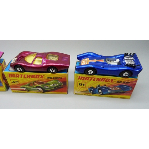 849 - Six Matchbox Superfast die-cast model vehicles; No17 The Londoner, No20 Lamborghini Marzal, No43 Dra... 