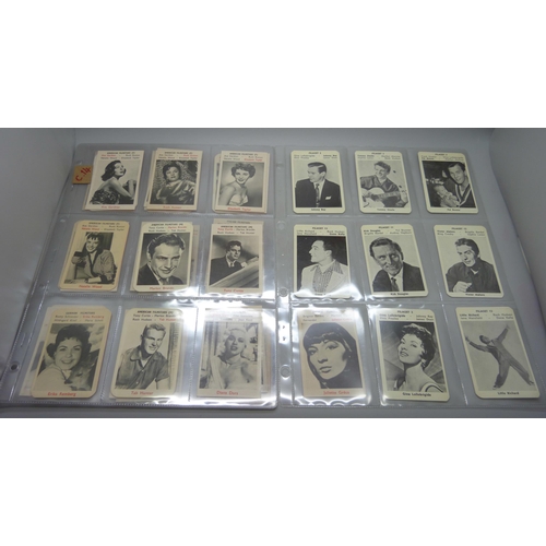 855 - Movie stars, Maple Leaf Gum 1953 and 1954, Monty Gum 1958 and Italian Kodak 1960s, various series of... 