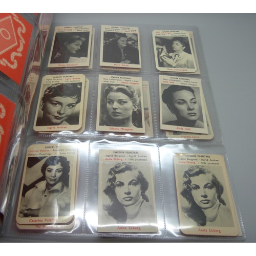 855 - Movie stars, Maple Leaf Gum 1953 and 1954, Monty Gum 1958 and Italian Kodak 1960s, various series of... 