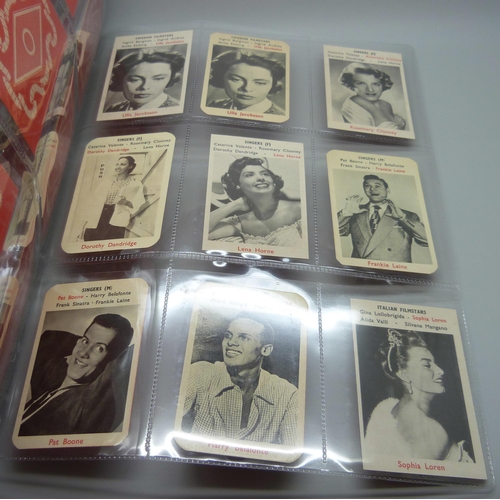 855 - Movie stars, Maple Leaf Gum 1953 and 1954, Monty Gum 1958 and Italian Kodak 1960s, various series of... 