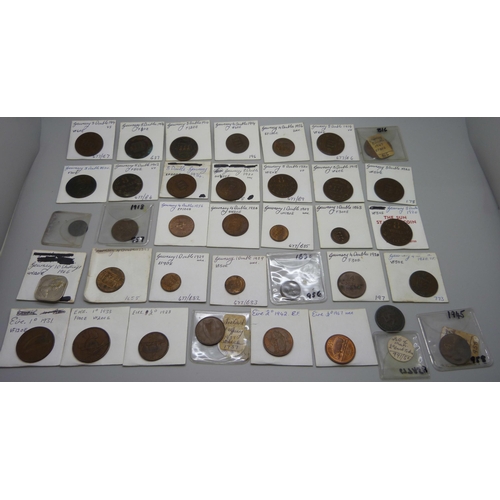 858 - A collection of coins, early 19th century and later, including 1811 Bank Token, Guernsey, Ireland, e... 