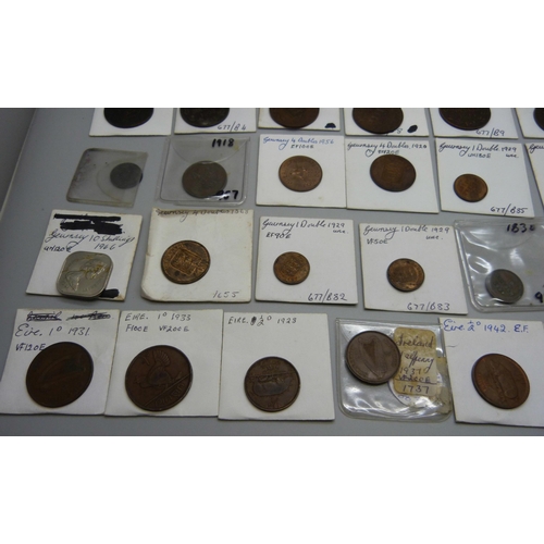 858 - A collection of coins, early 19th century and later, including 1811 Bank Token, Guernsey, Ireland, e... 