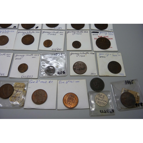 858 - A collection of coins, early 19th century and later, including 1811 Bank Token, Guernsey, Ireland, e... 