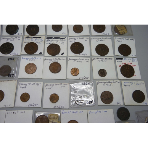 858 - A collection of coins, early 19th century and later, including 1811 Bank Token, Guernsey, Ireland, e... 