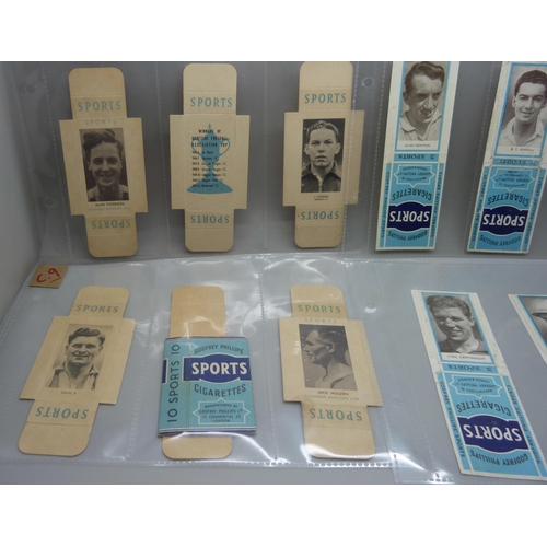 861 - Uncut football tobacco packets and sliders from boxes of Phillips cigarettes, footballers, both BDV ... 