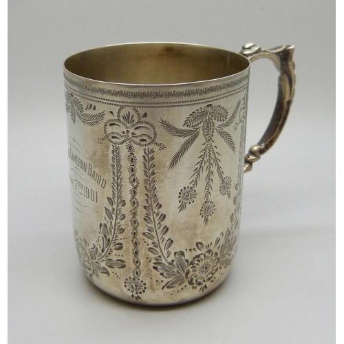 873 - A silver christening mug, with inscription dated 1901, 88.3g