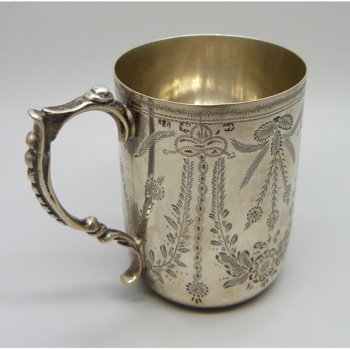 873 - A silver christening mug, with inscription dated 1901, 88.3g