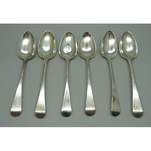 881 - Six Georgian silver spoons, 90.7g